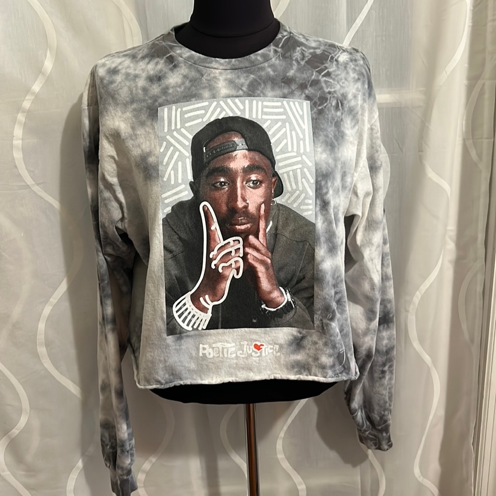 Chemistry/Poetic Justice, Gray Tie Dye, Cropped, Tupac Shakur Top,Large